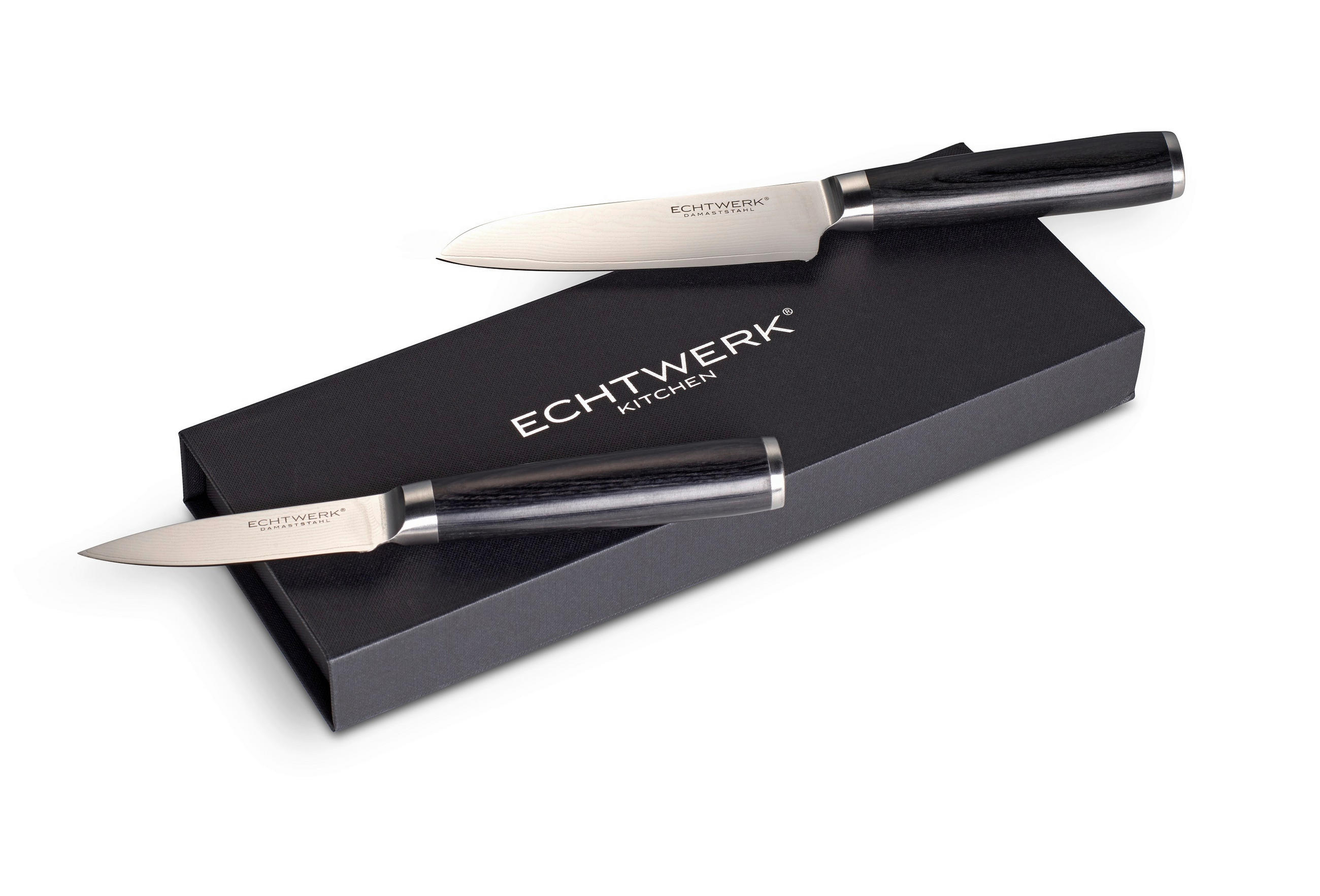 Thumbnail - Echtwerk Messerset, Schwarz, Silber, Holz, 2-teilig, ergonomischer Griff, Klinge antihaftbeschichtet, Kochen, Küchenmess...