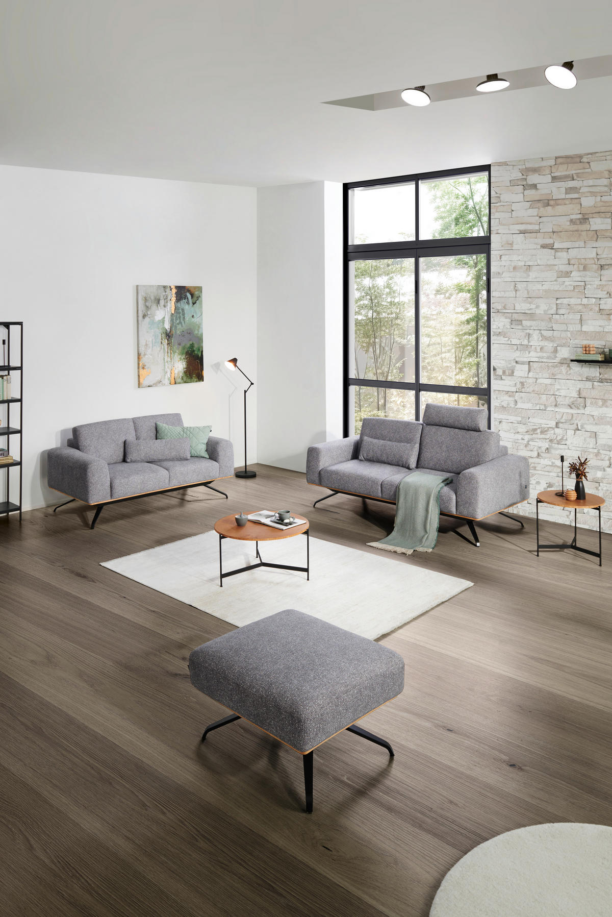3-SITZER-SOFA Struktur Grau  - Schwarz/Grau, Design, Holz/Textil (196/85-104/95cm) - Novel