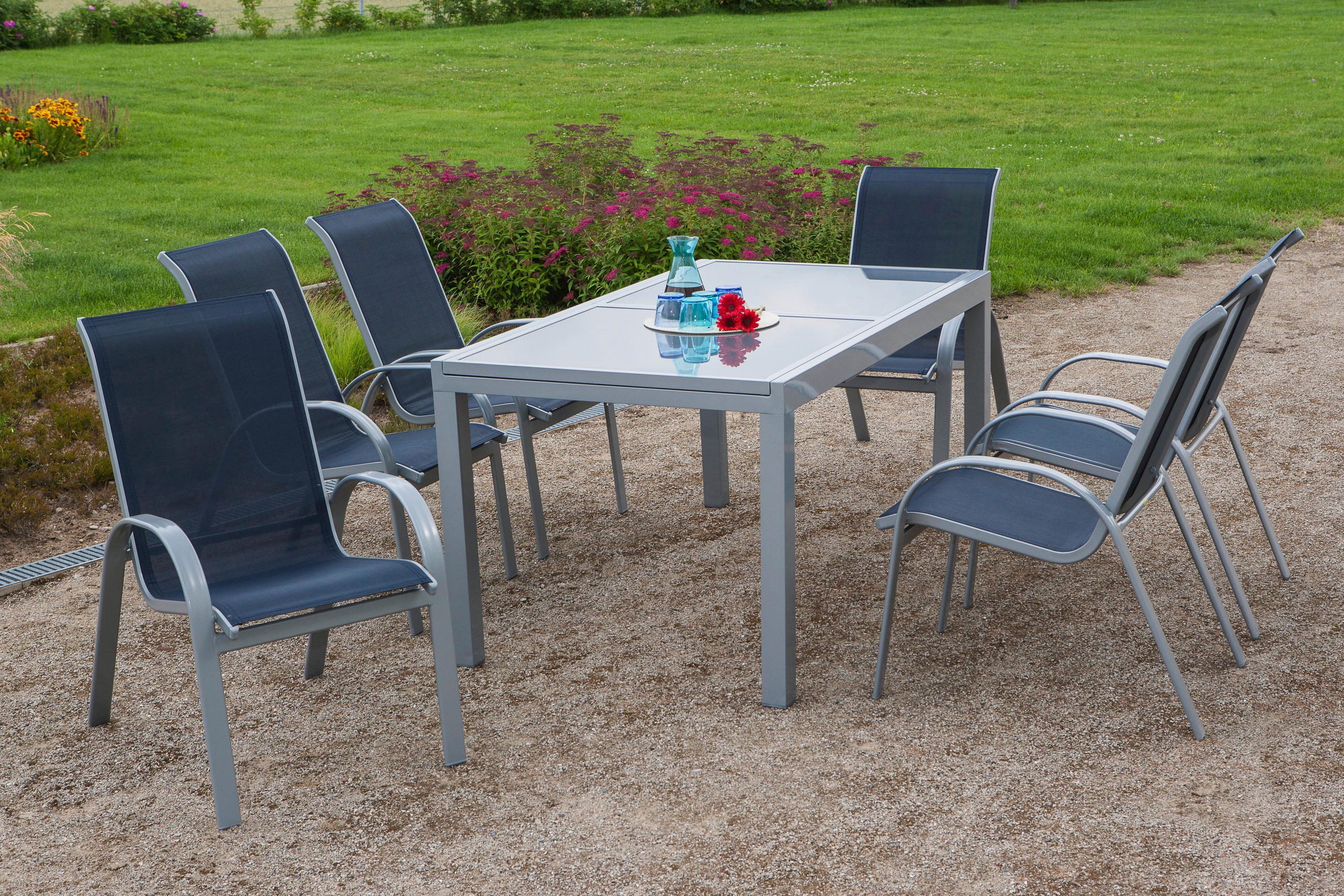 GARTENSET Aluminium  - Blau/Silberfarben, MODERN, Textil/Metall - Gardenson