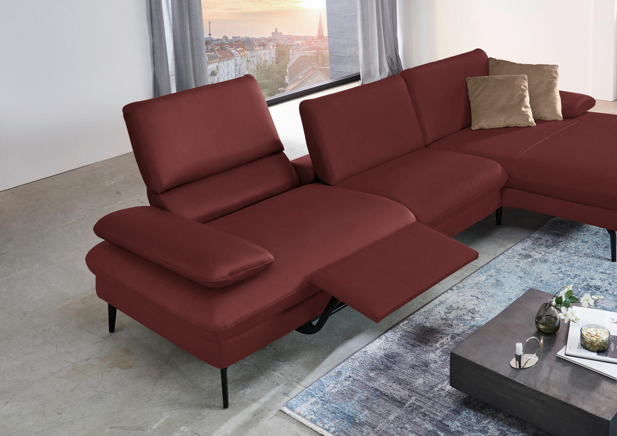 ECKSOFA in Echtleder Rot  - Rot/Schwarz, Design, Leder/Metall (325/157cm) - Dieter Knoll