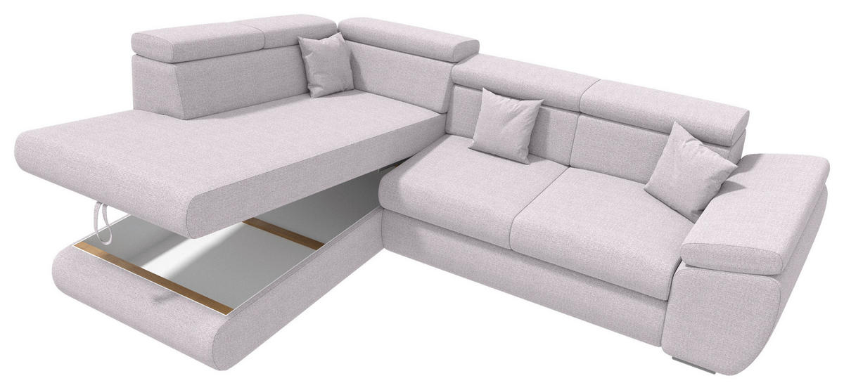 ECKSOFA Hellgrau Struktur  - Chromfarben/Hellgrau, KONVENTIONELL, Kunststoff/Textil (205/282cm) - Carryhome