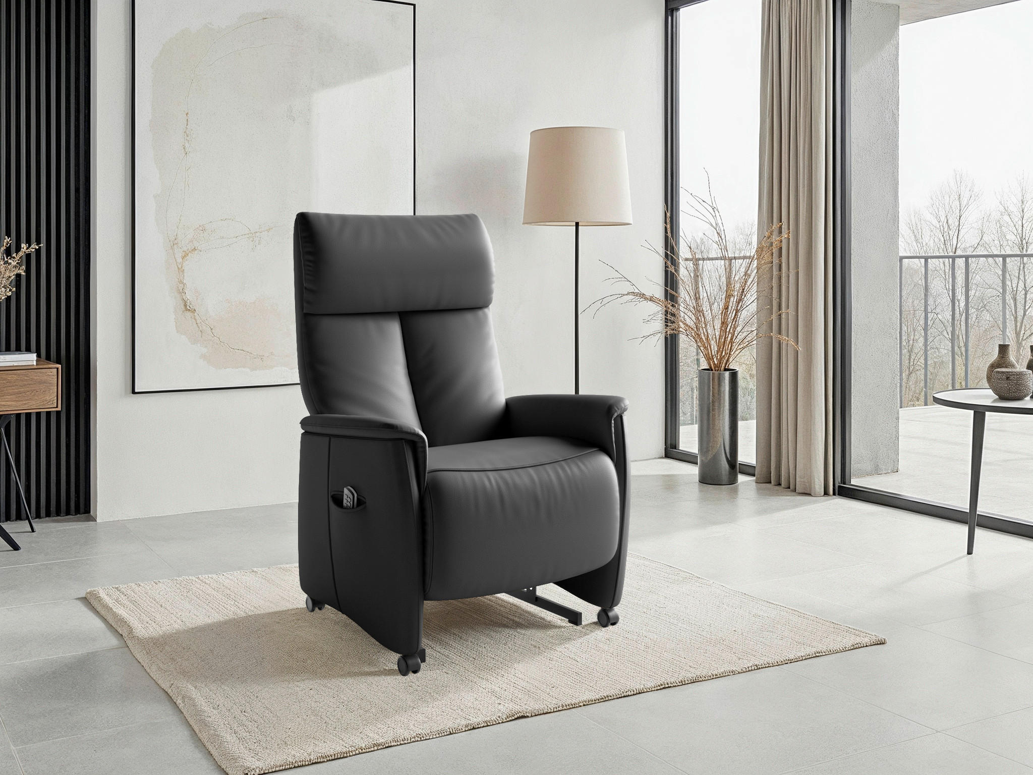 RELAXSESSEL TV CREMONA COMFORT E S1 Echtleder Kopfteilverstellung, Fußteilverstellung, Rücken echt    - Schwarz, Basics, Leder/Kunststoff (76/110/84cm) - Sit & More