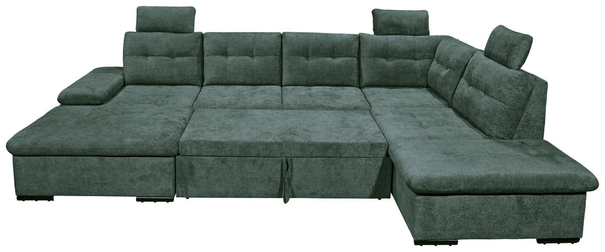 WOHNLANDSCHAFT RONDA Dunkelgrün Webstoff  - Dunkelgrün/Schwarz, Basics, Kunststoff/Textil (170/324/218cm) - Livetastic