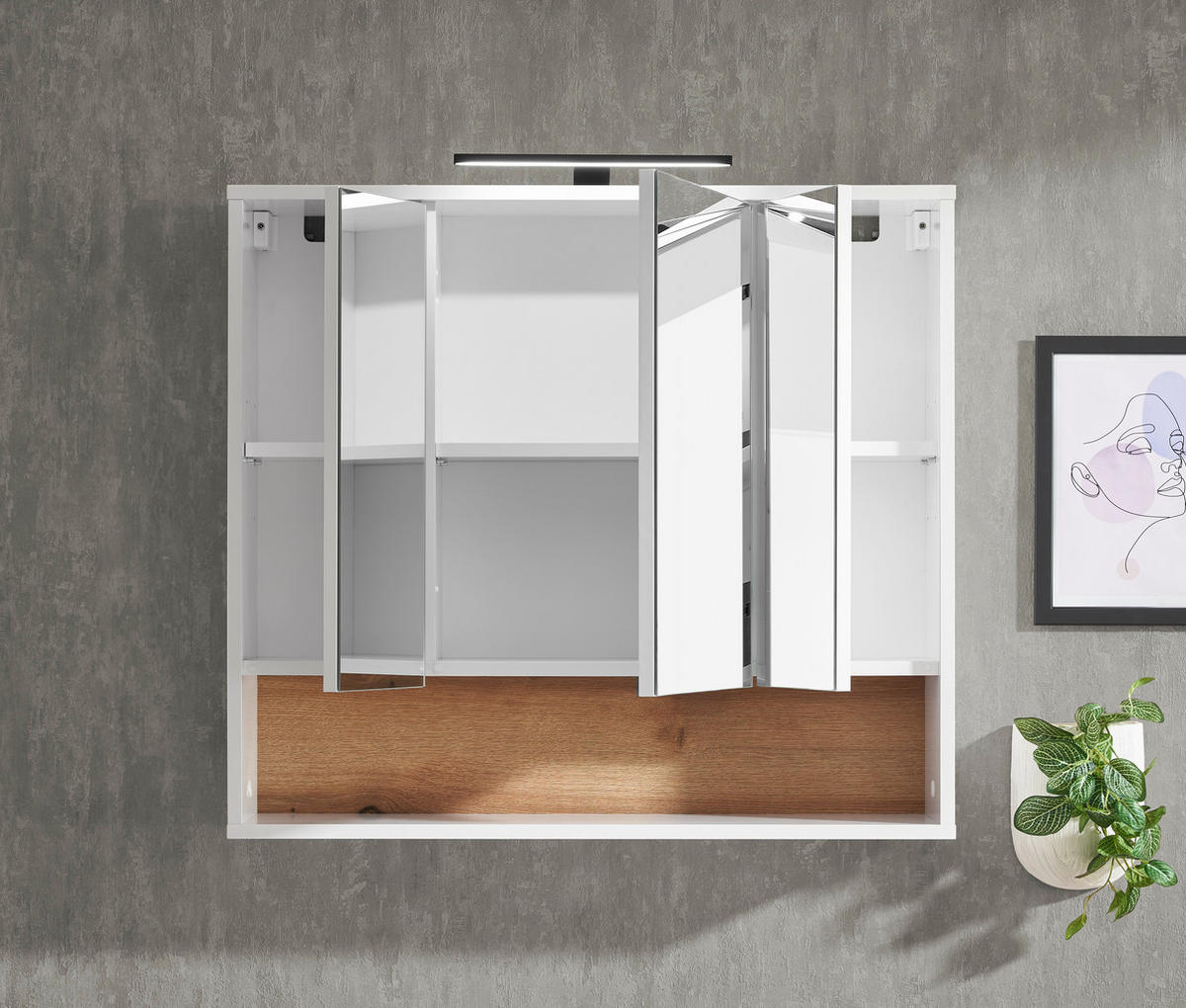 SPIEGELSCHRANK 80/72/21 cm  - Eichefarben/Weiß, KONVENTIONELL, Glas/Holzwerkstoff (80/72/21cm) - home24