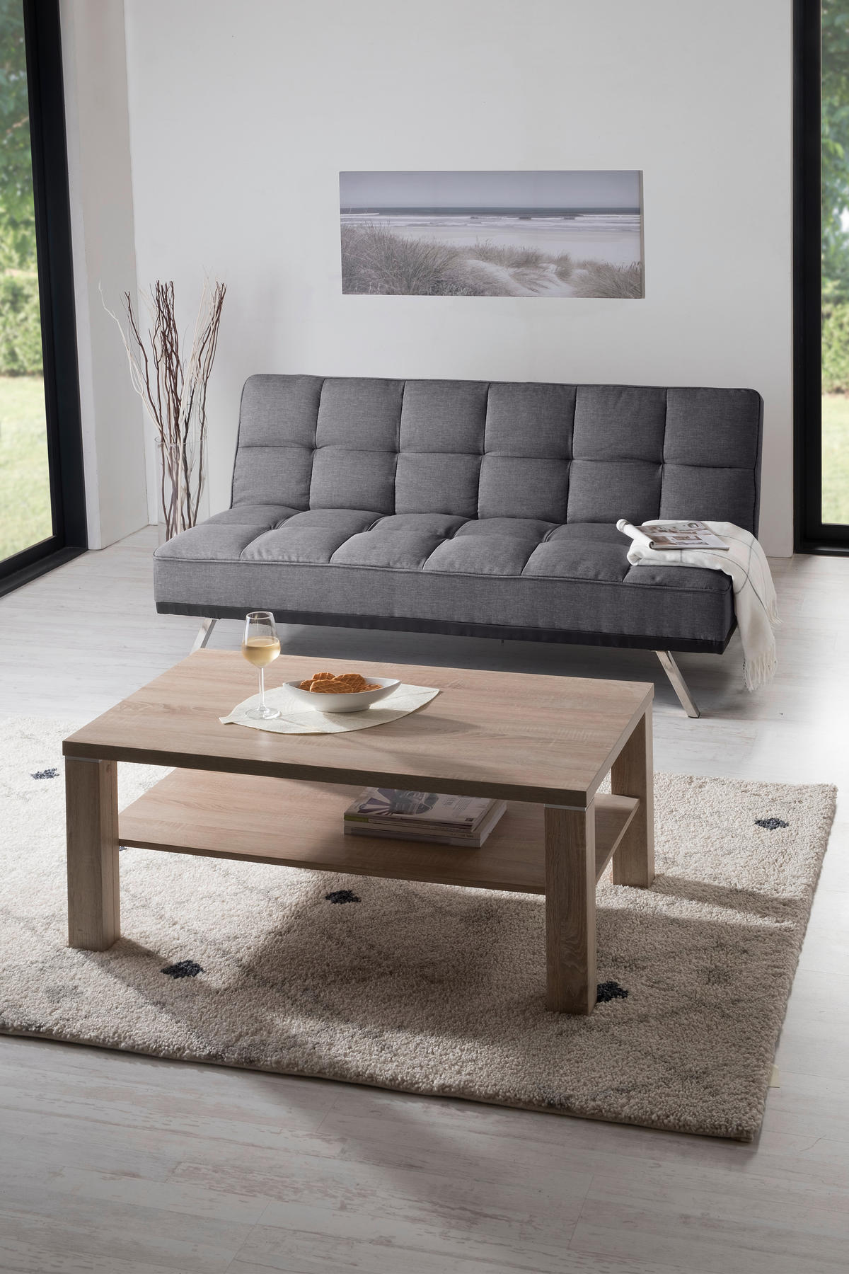 SCHLAFSOFA in Mikrofaser Anthrazit, Edelstahlfarben  - Edelstahlfarben/Anthrazit, Basics, Textil/Metall (179/84/96cm) - MID.YOU