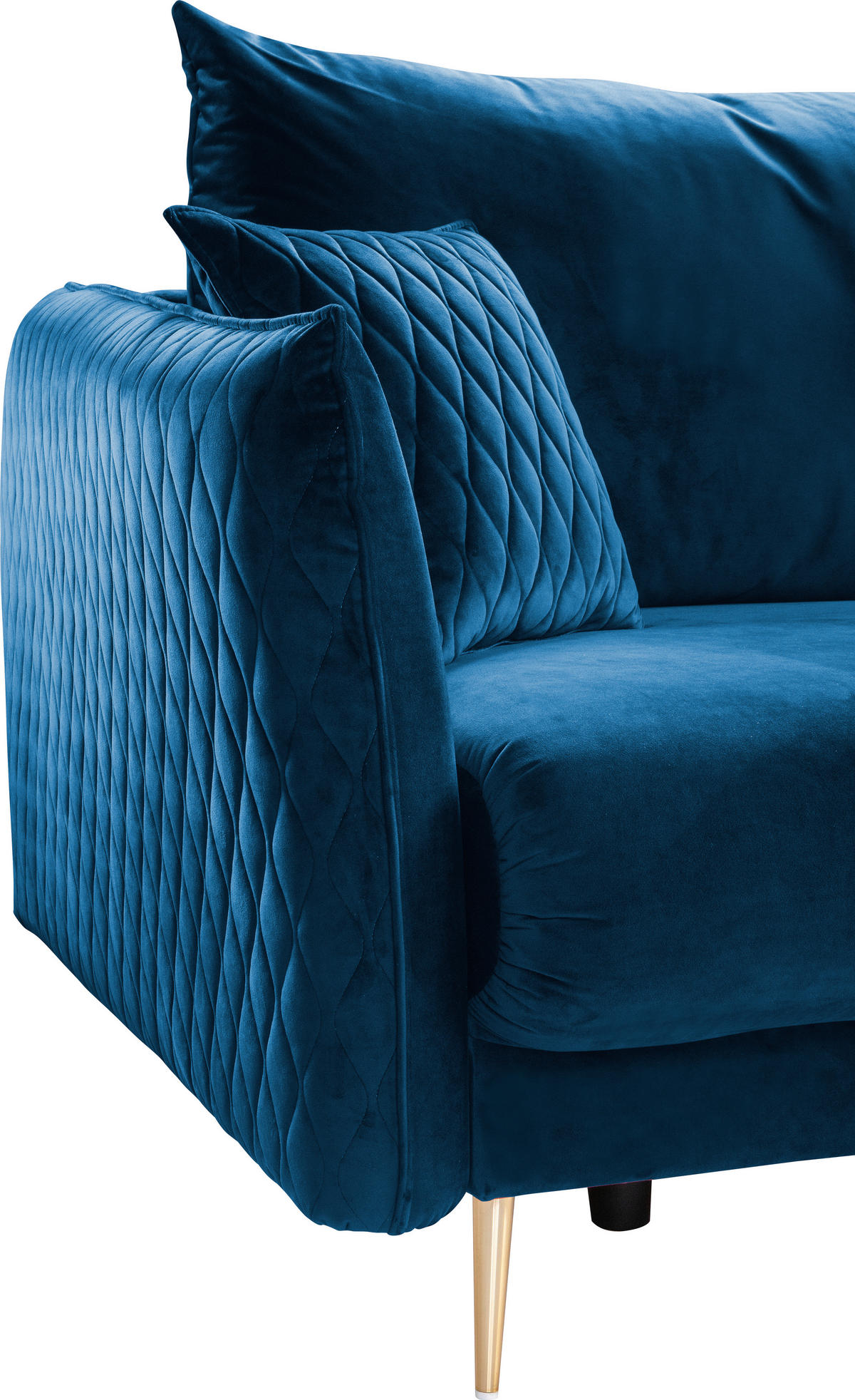 SCHLAFSOFA  mit Schlafen auf Sitzhöhe, Rücken echt Samt Blau  - Blau/Goldfarben, Design, Textil/Metall (235/96/104cm) - MID.YOU
