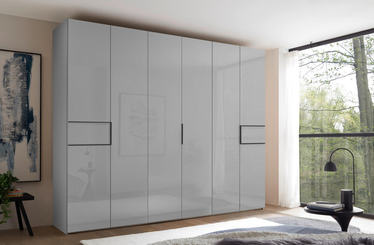 Dulap Cu Uși Rotative, 298/222/63 cm, gri deschis - gri deschis/negru, Design, sticlă/metal (298/222/63cm) - Dieter Knoll