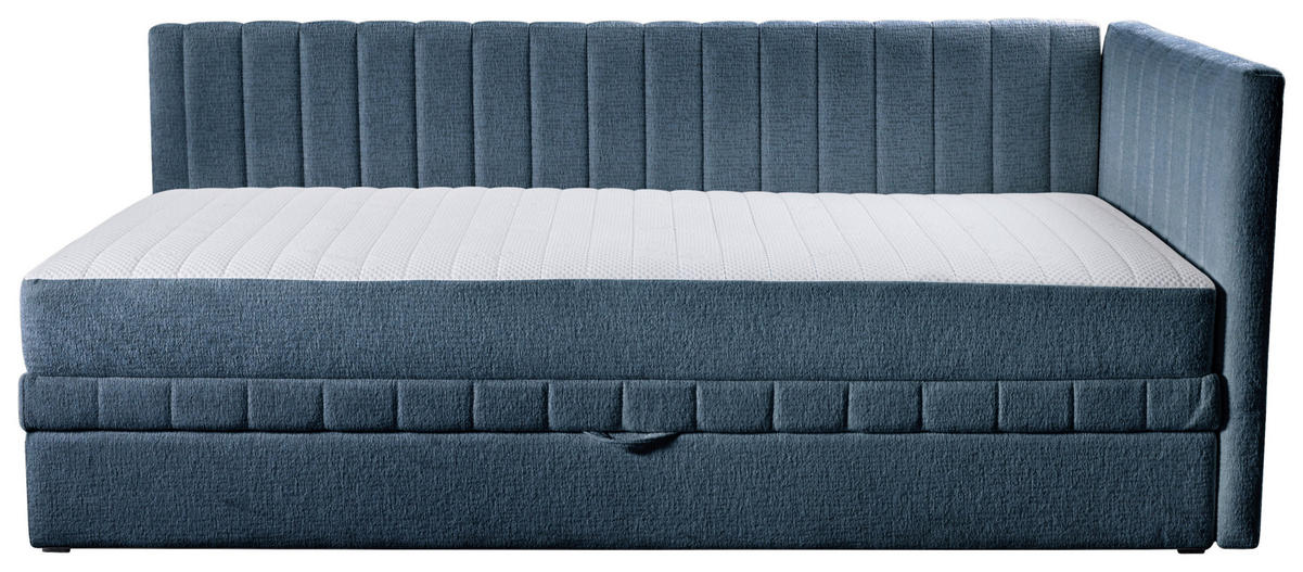 SCHLAFSOFA ROMA  mit Armteil rechts Chenille, Jacquard Blau  - Blau/Schwarz, Design, Kunststoff/Textil (212/83/99cm) - MID.YOU