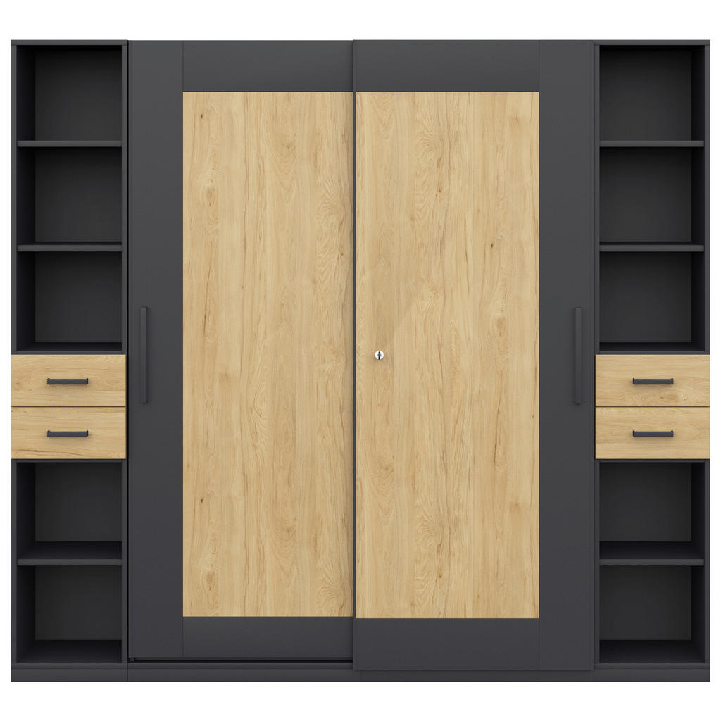Thumbnail - Moderano Aktenschrank, Anthrazit, Hickory, Holzwerkstoff, 18 Fächer, 4 Schubladen, 240x220.5x41.9 cm, Goldenes M, Made i...