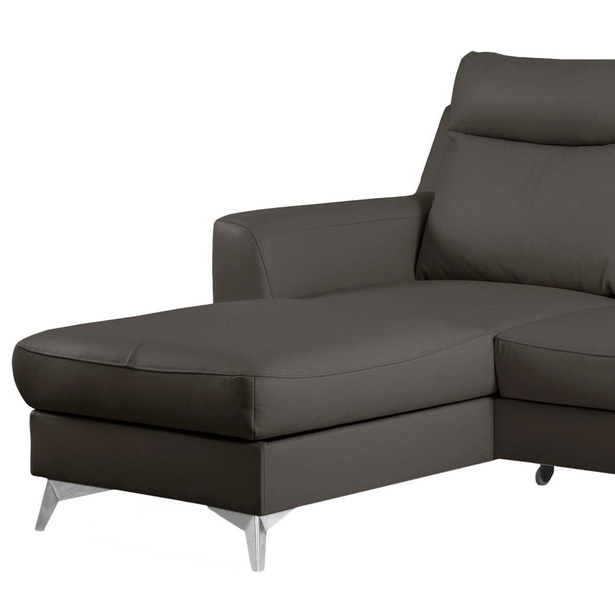 ECKSOFA Lederlook Echtleder Dunkelbraun  - Chromfarben/Dunkelbraun, Design, Leder/Textil (236/168cm) - Livetastic