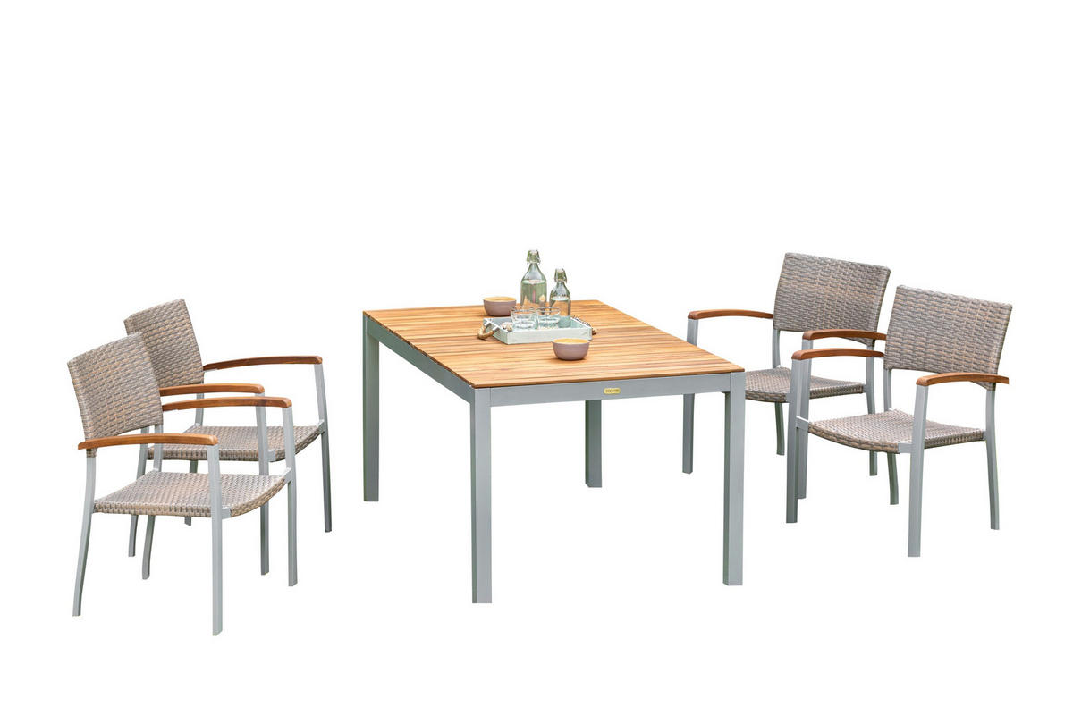 GARTENTISCHGRUPPE  - Beige/Silberfarben, ROMANTIK / LANDHAUS, Holz/Kunststoff - Gardenson