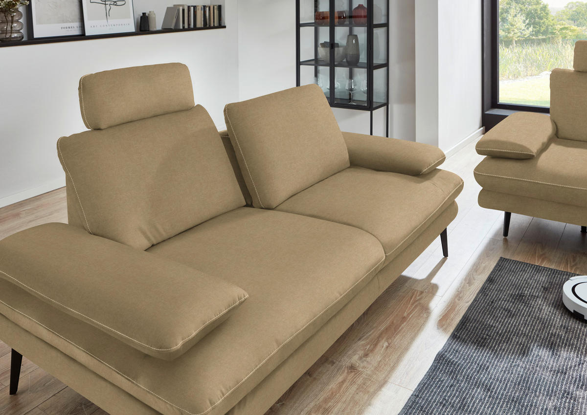 3-SITZER-SOFA in Velours Cappuccino  - Beige/Schwarz, Design, Textil/Metall (222/89/104cm) - Dieter Knoll
