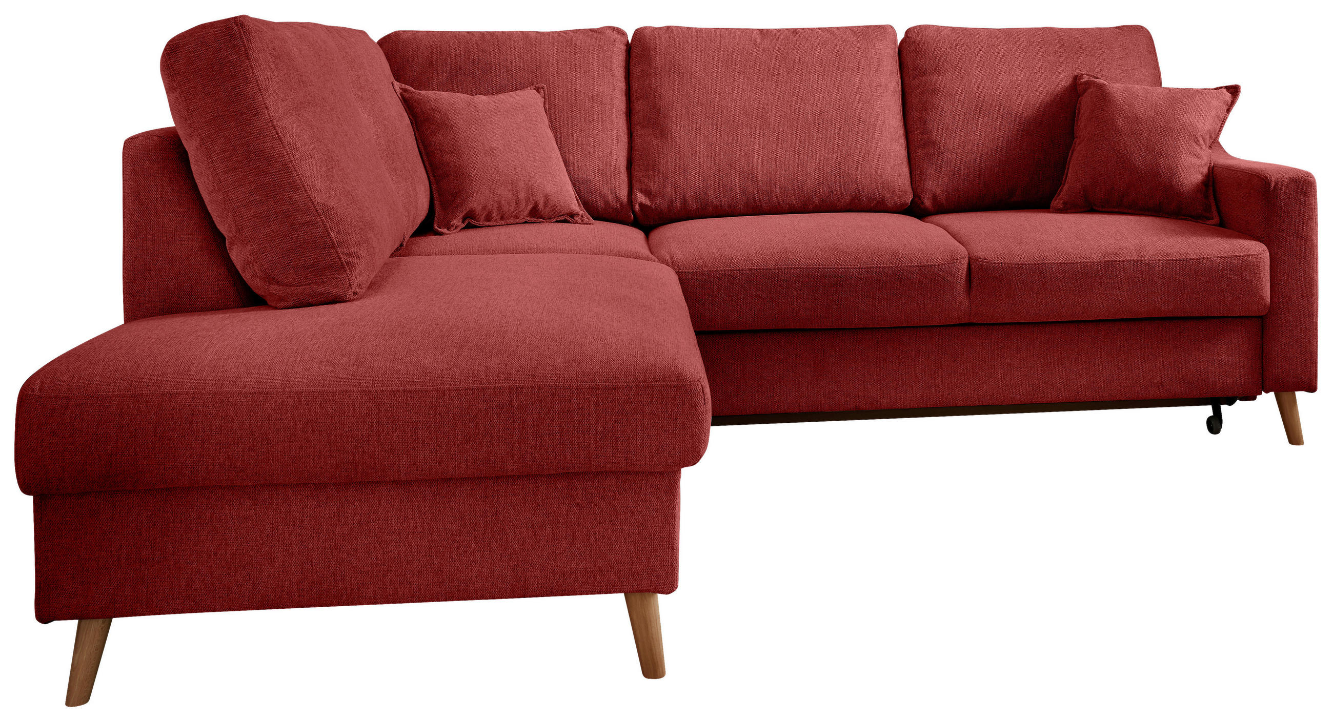 ECKSOFA in Chenille Rot  - Rot/Naturfarben, KONVENTIONELL, Holz/Textil (200/230cm) - Livetastic