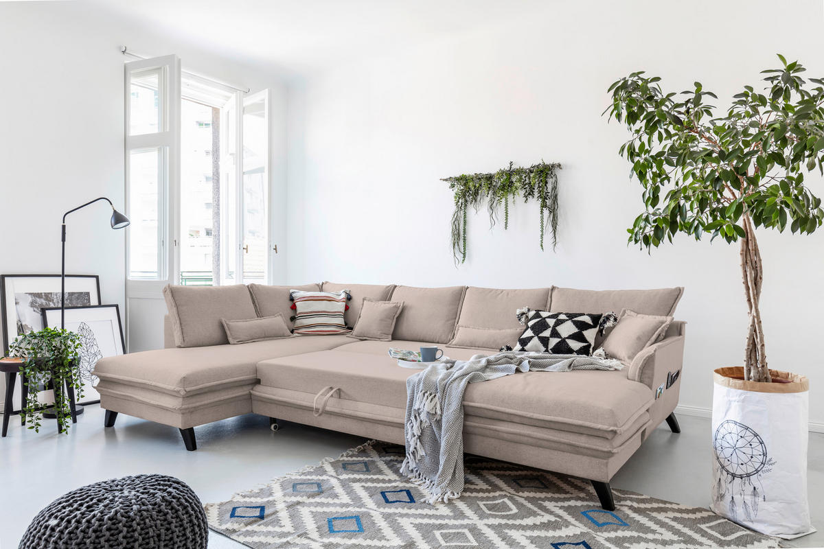 SEDACIA SÚPRAVA, textil, taupe - čierna/taupe, Design, drevo/textil (200/300/150cm) - P & B