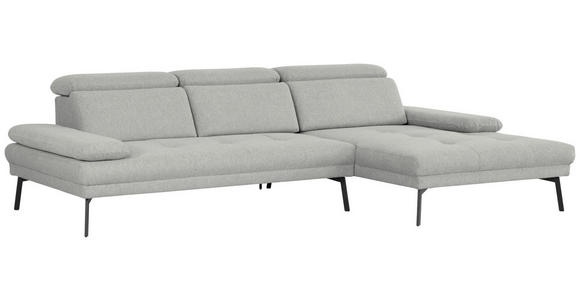 ECKSOFA Hellgrau Webstoff  - Hellgrau/Schwarz, Design, Textil/Metall (296/188cm) - Xora