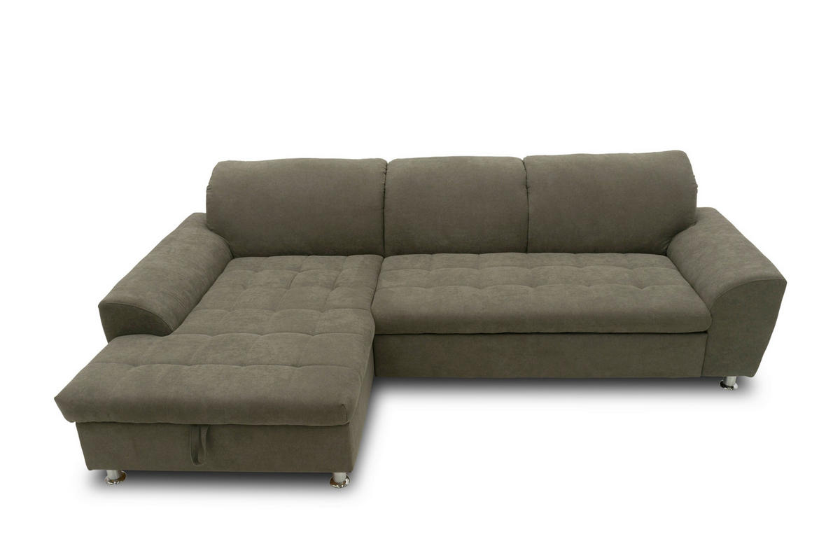 ECKSOFA MERIDIAN Schlammfarben Mikrofaser Rücken echt  - Chromfarben/Schlammfarben, KONVENTIONELL, Textil/Metall (171/278cm) - MID.YOU