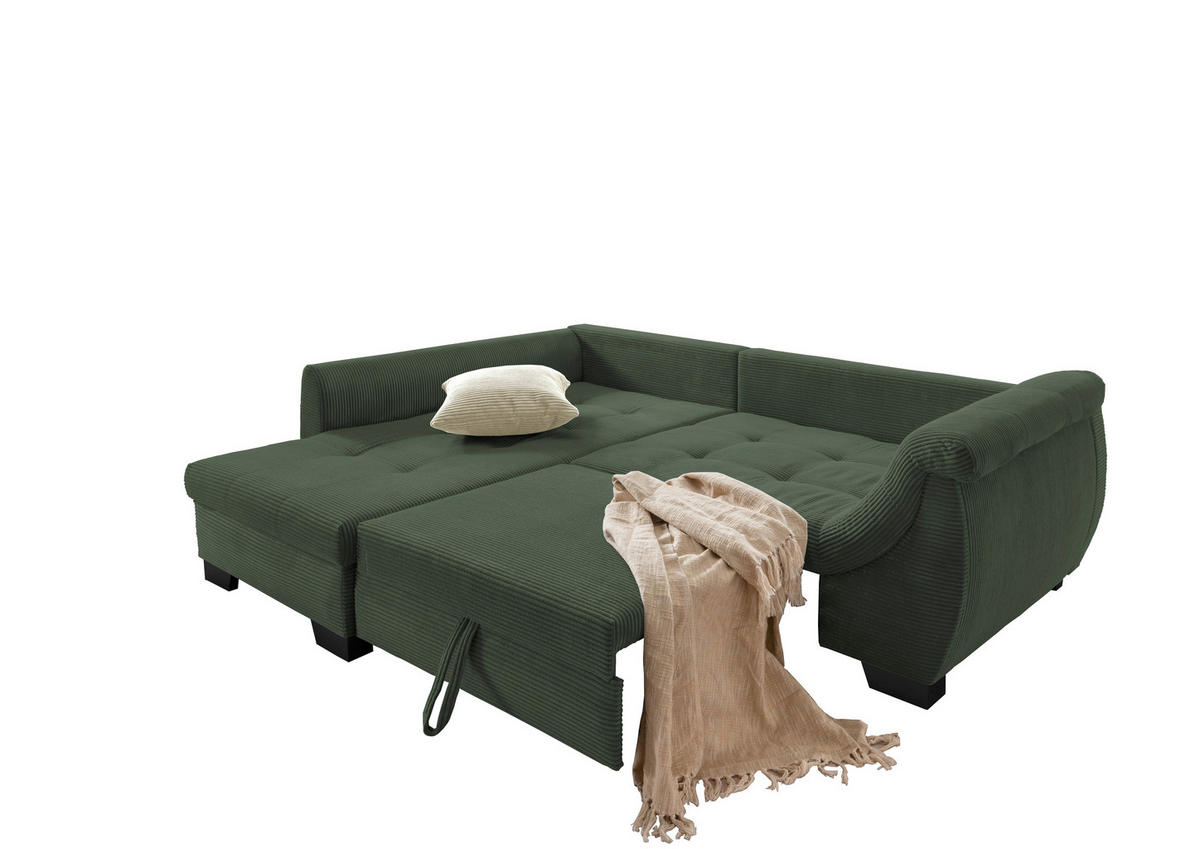 CANAPÉ D'ANGLE in Cord Grün  - beige/vert, Design, textile/bois (190/250cm) - MID.YOU