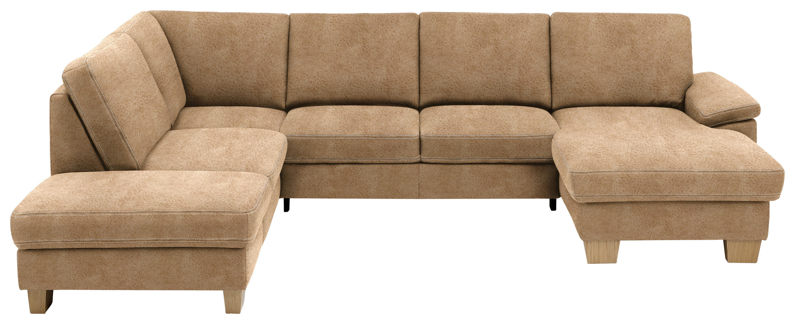 WOHNLANDSCHAFT Braun Mikrofaser  - Eichefarben/Beige, KONVENTIONELL, Holz/Textil (235/316/167cm) - Beldomo System