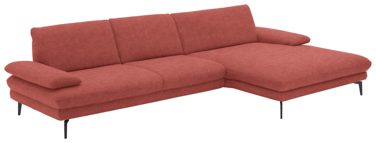ECKSOFA in Velours Koralle  - Koralle/Schwarz, Design, Textil/Metall (310/180cm) - Dieter Knoll