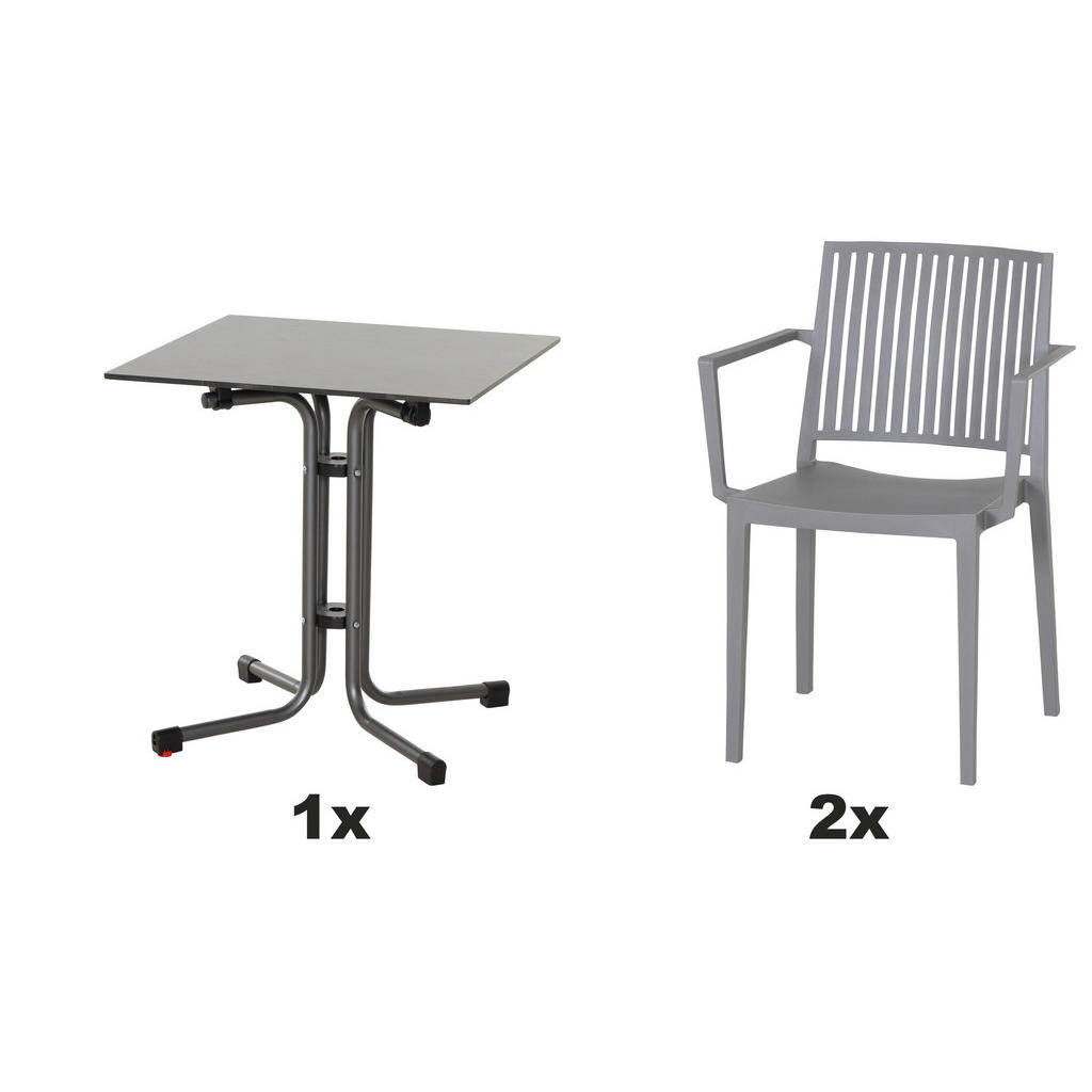 Gartengarnitur 3-tlg. Aus Kunststoff, Grau/anthrazit