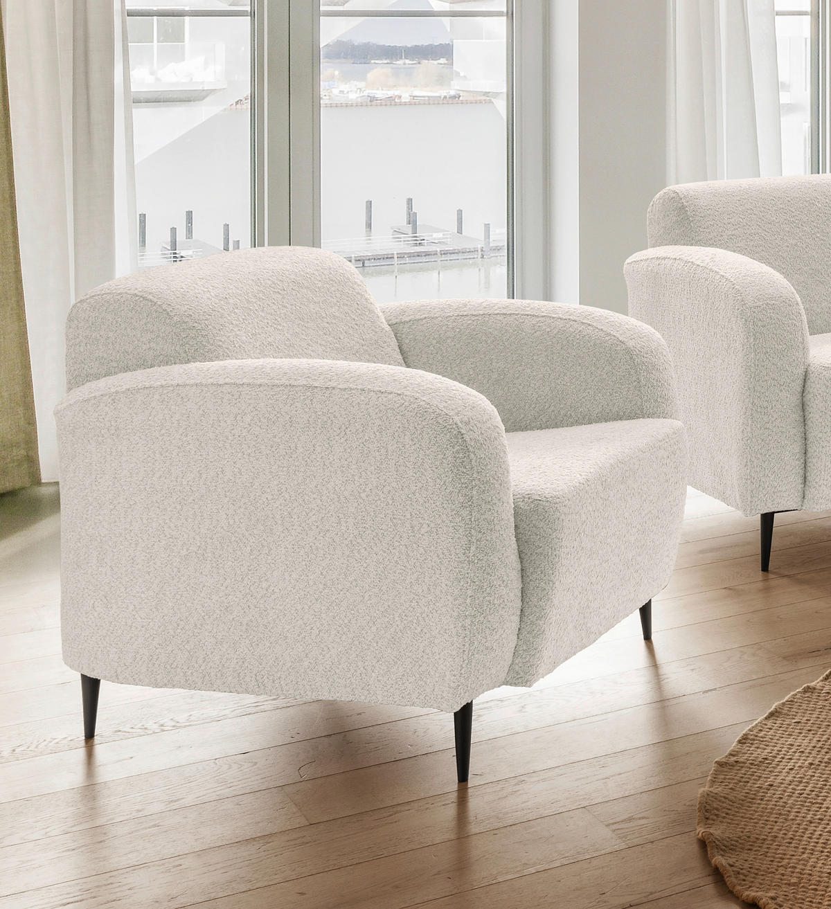 SESSEL in Bouclé Weiss  - Weiss/Schwarz, Modern, Textil/Metall (85/76/90cm) - Livetastic