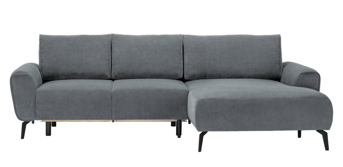 ECKSOFA in Webstoff Grau  - Schwarz/Grau, Design, Textil/Metall (272/170cm) - Welnova