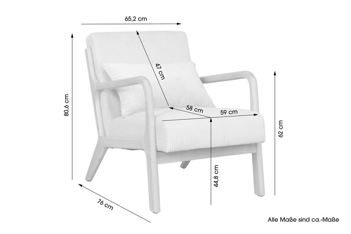 SESSEL in Cord Elfenbein  - Elfenbein/Braun, Basics, Holz/Textil (65/81/76cm) - MID.YOU