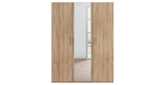 DREHTÜRENSCHRANK 151/197/60 cm 3-türig Eichefarben  - Eichefarben/Silberfarben, Design, Glas/Holzwerkstoff (151/197/60cm) - Novel