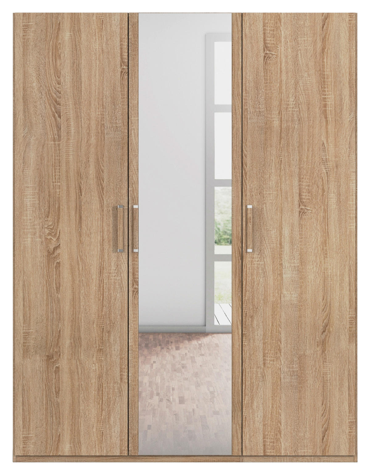 DREHTÜRENSCHRANK 151/197/60 cm 3-türig Eichefarben  - Eichefarben, Design, Glas/Holzwerkstoff (151/197/60cm) - Novel