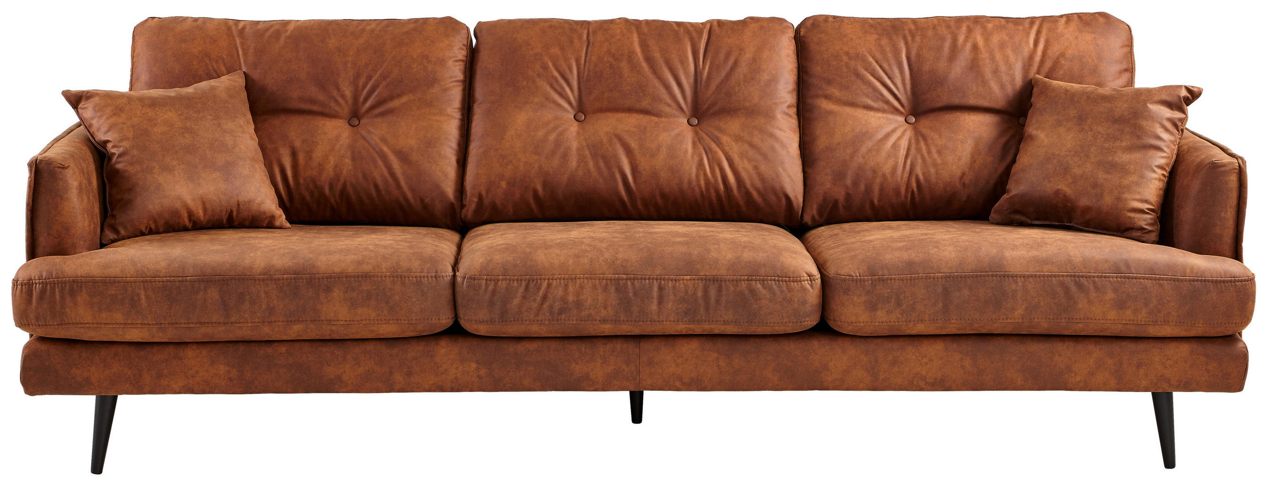 3-SITS SOFFA i läderimitation cognacfärgad  - cognacfärgad/svart, Design, trä/textil (257/89/92cm) - MID.YOU