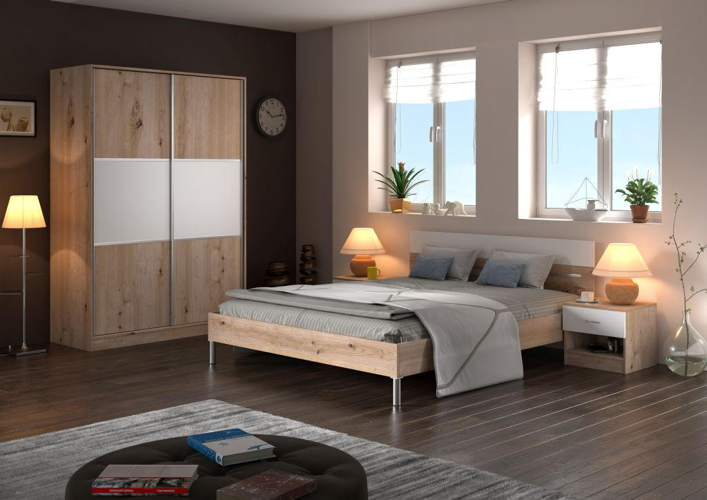 SPALNICA, bela, barve hrasta  - barve hrasta/bela, Design, kovina/leseni material - Boxxx