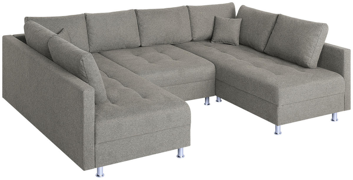 WOHNLANDSCHAFT Taupe Webstoff  - Taupe/Chromfarben, Design, Textil (192/308/192cm) - P & B