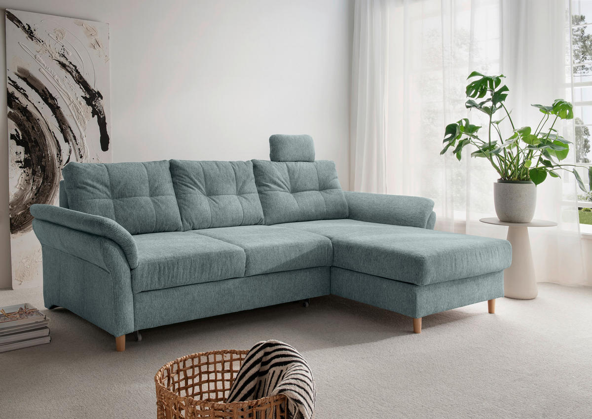 ECKSOFA in Chenille Blau  - Blau/Naturfarben, Modern, Holz/Textil (250/176cm) - Livetastic
