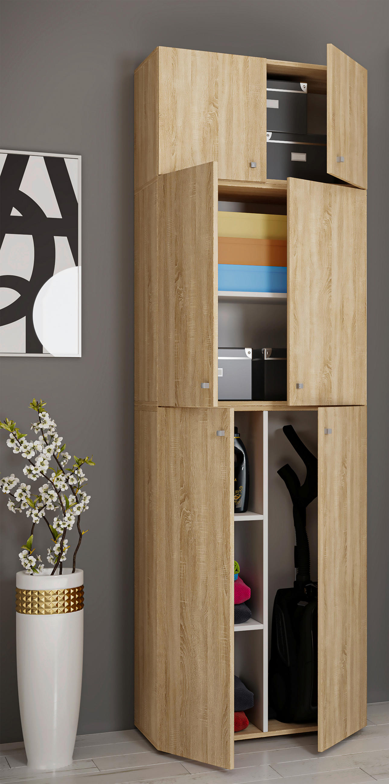 MEHRZWECKSCHRANK 70/223/39 cm  - Schwarz/Grau, Modern, Holzwerkstoff/Kunststoff (70/223/39cm) - MID.YOU