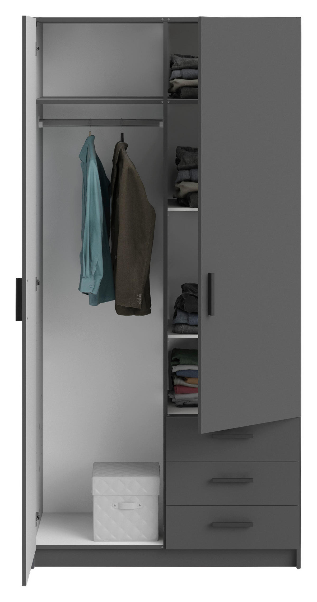 KLEIDERSCHRANK 98,5/200,4/49,8 cm 2-türig Grau  - Schwarz/Grau, Basics, Holzwerkstoff/Metall (98,5/200,4/49,8cm) - MID.YOU