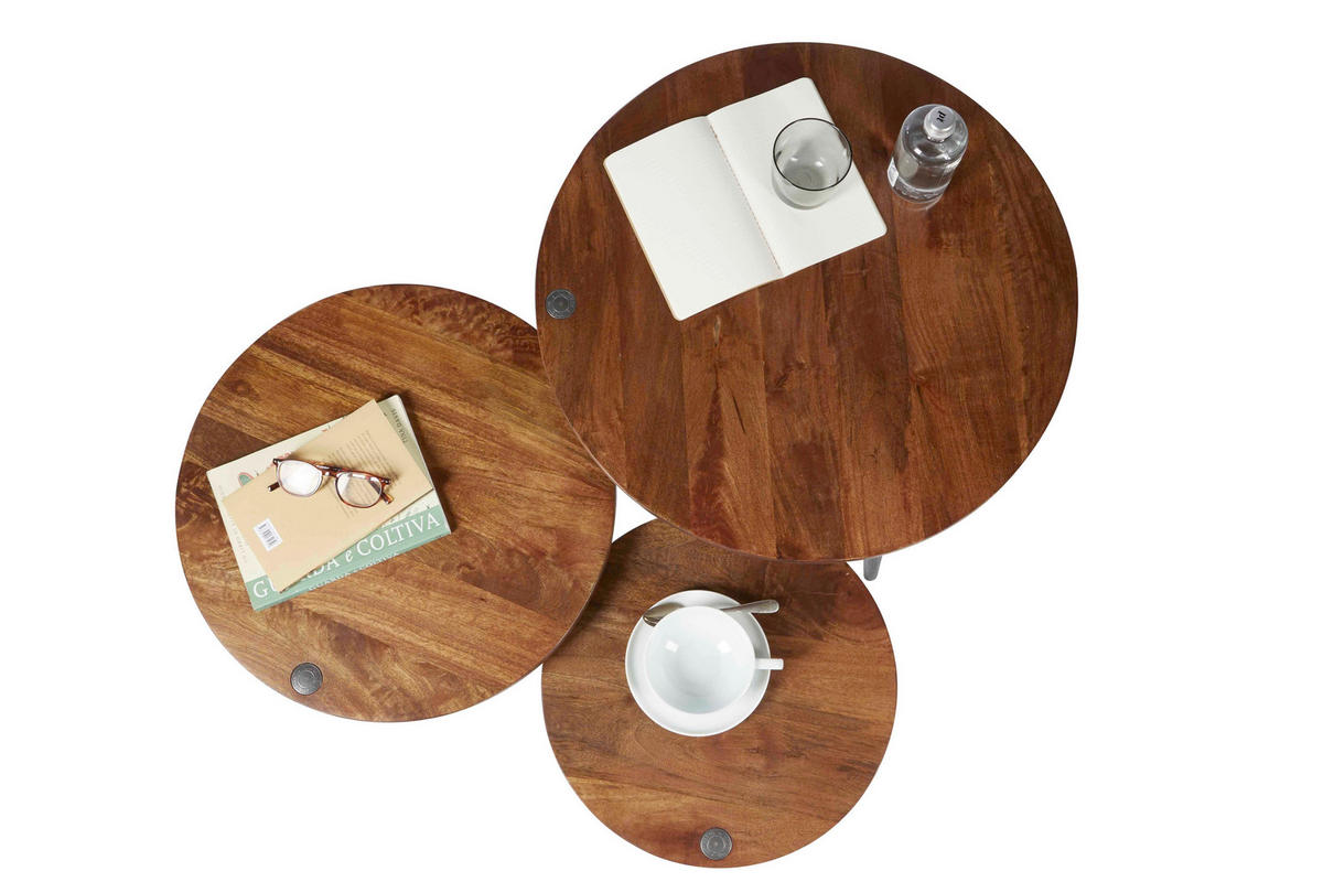 BEISTELLTISCH 50/50/50 cm Mangoholz massiv Braun, Schwarz rund  - Schwarz/Braun, Design, Holz (50/50/50cm) - MID.YOU