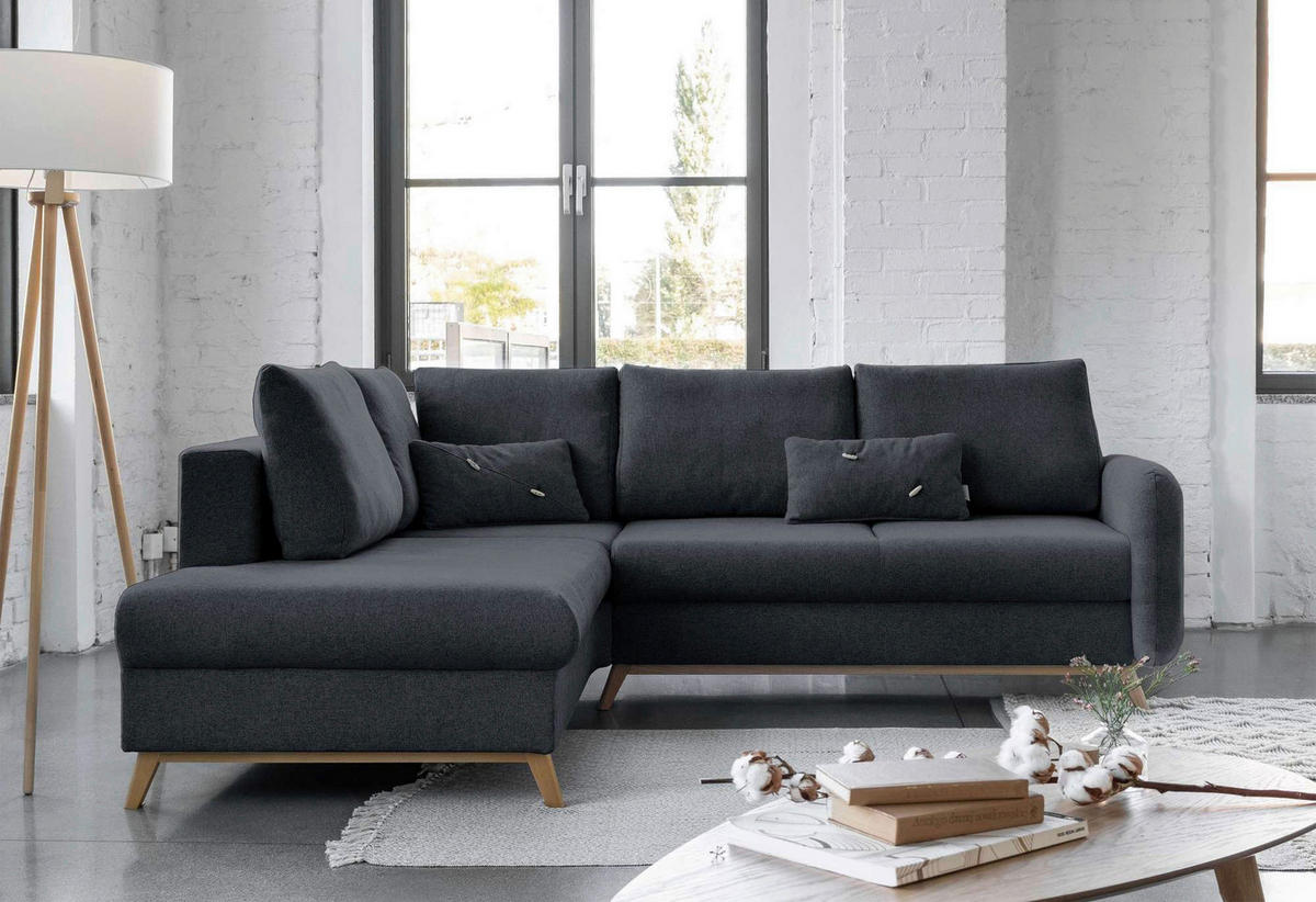 ECKSOFA Dunkelgrau Chenille  - Dunkelgrau/Naturfarben, Holz/Textil (202/242cm) - MID.YOU