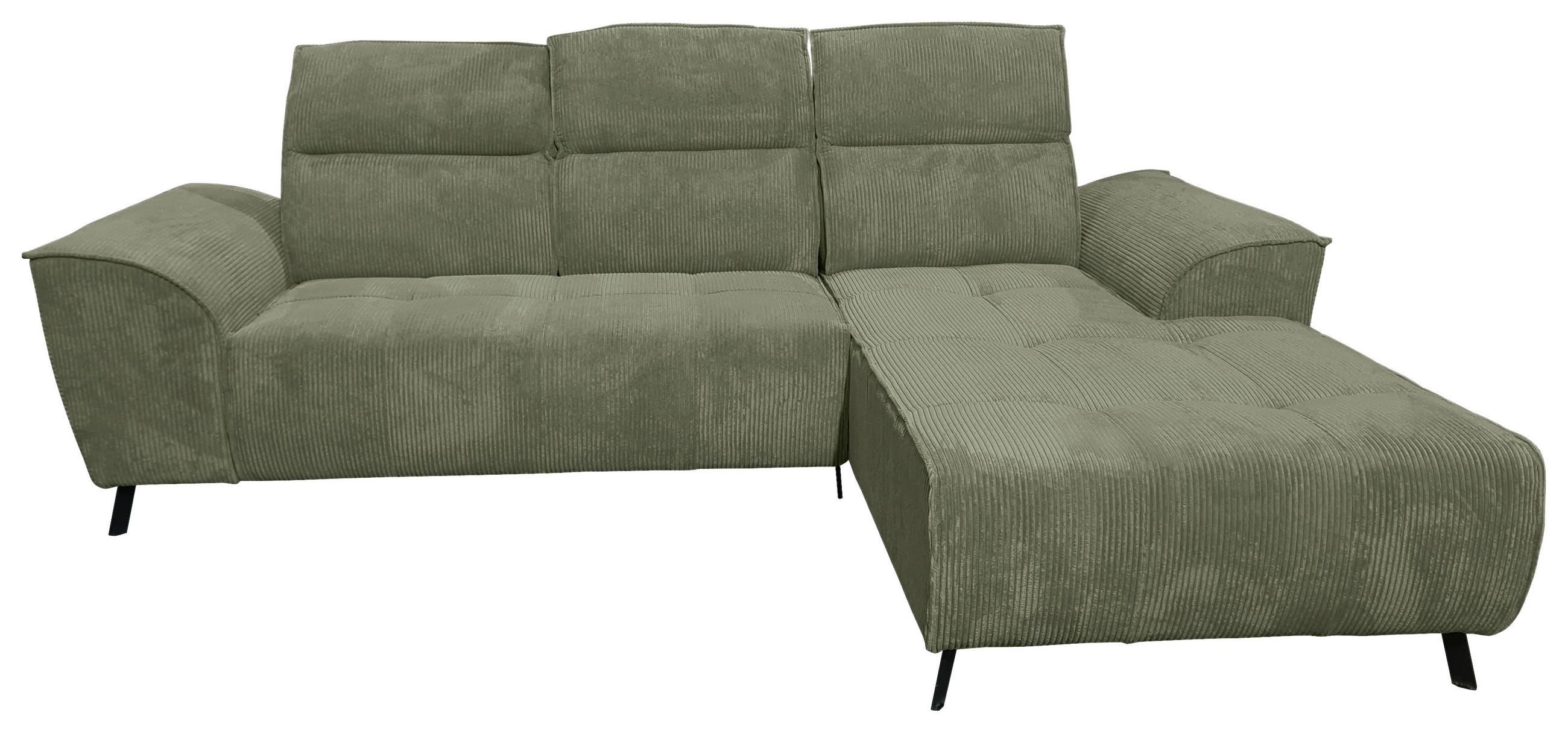 ECKSOFA Olivgrün Cord  - Schwarz/Olivgrün, KONVENTIONELL, Textil/Metall (290/196cm) - Carryhome