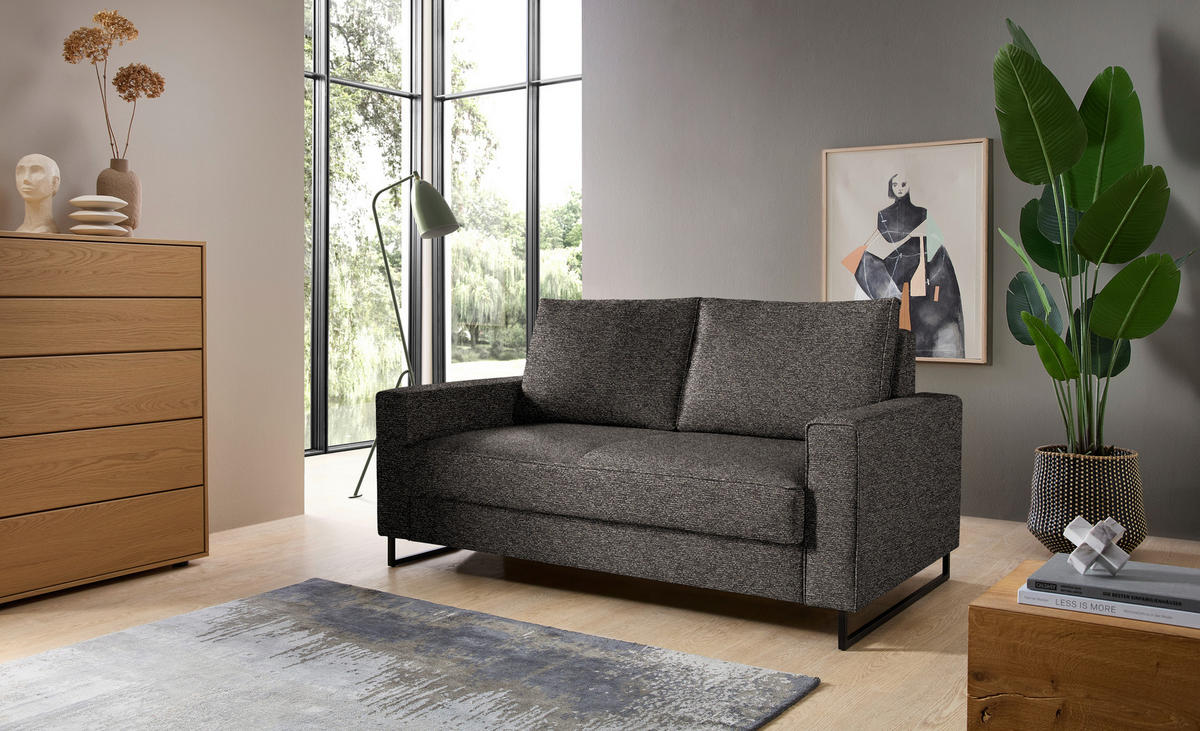 SCHLAFSOFA  in Flachgewebe Braun  - Schwarz/Braun, Design, Textil/Metall (174/90/95cm) - Bali