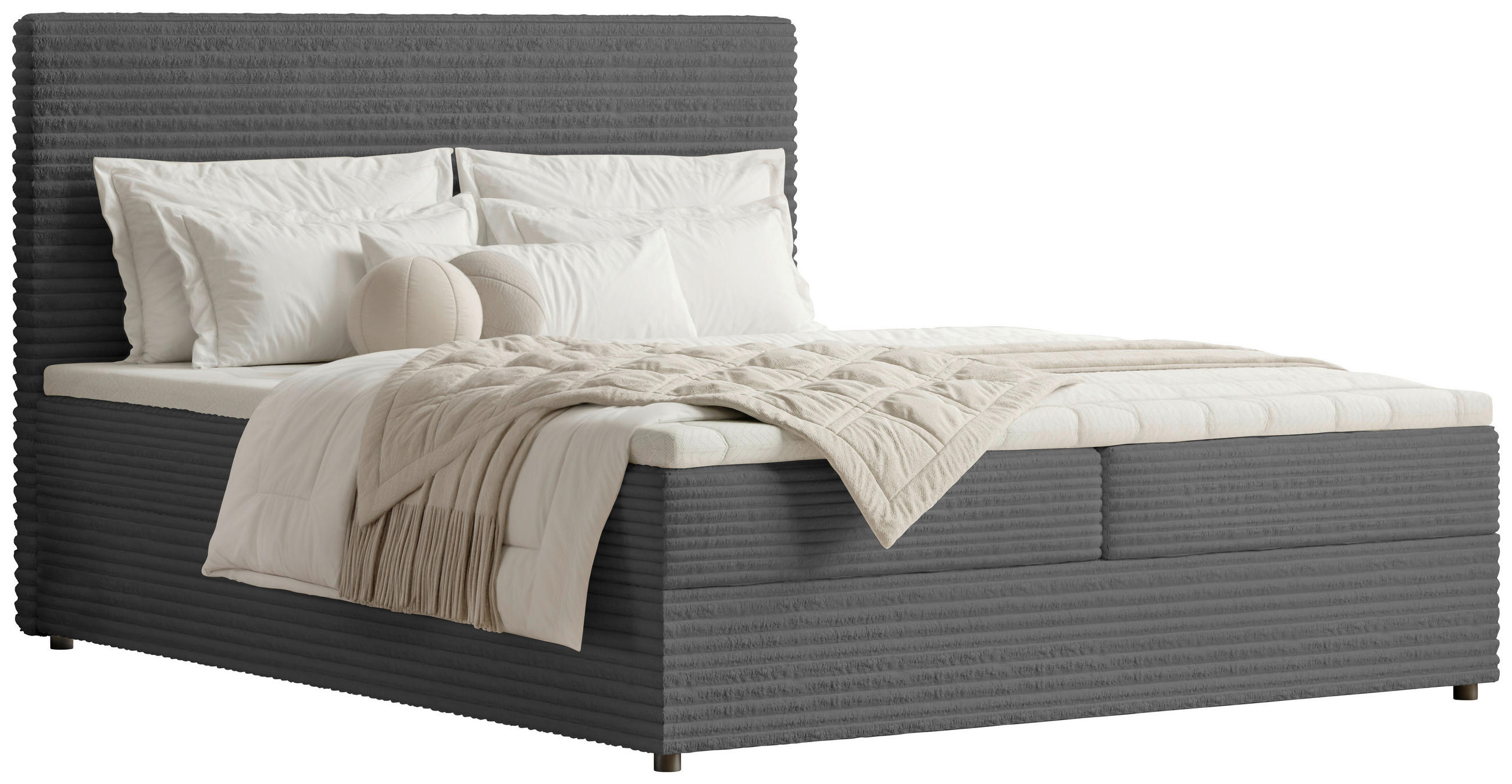 BOXBETT 160/200 cm,  in Grau, Bettkasten, Topper, Matratzen, H3 = fest  - Schwarz/Grau, Trend, Kunststoff/Textil (160/200cm) - Boxxx