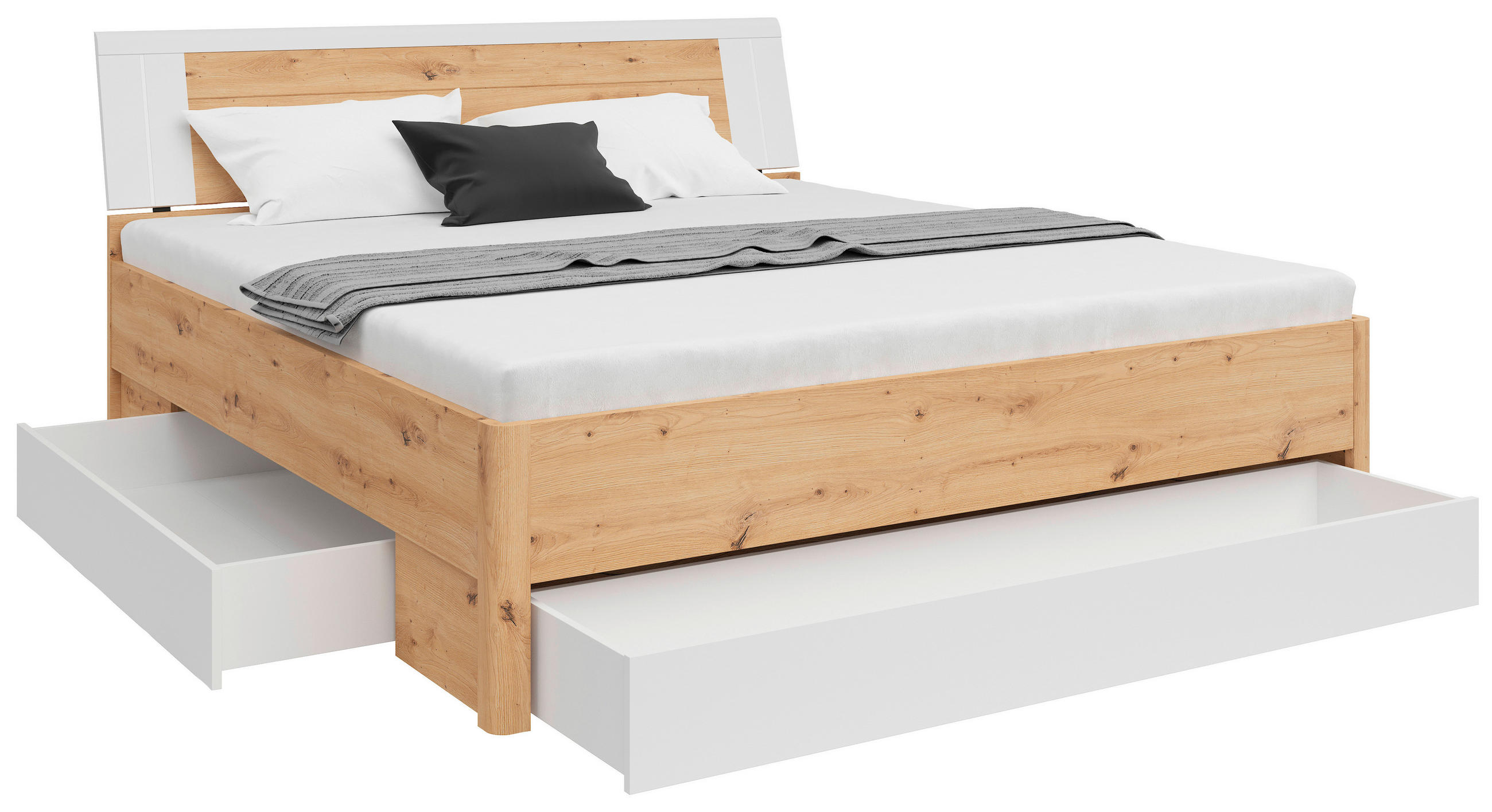 STAURAUMBETT 180/200 cm  in Weiß, Eiche Artisan  - Graphitfarben/Weiß, KONVENTIONELL, Holzwerkstoff (180/200cm)
