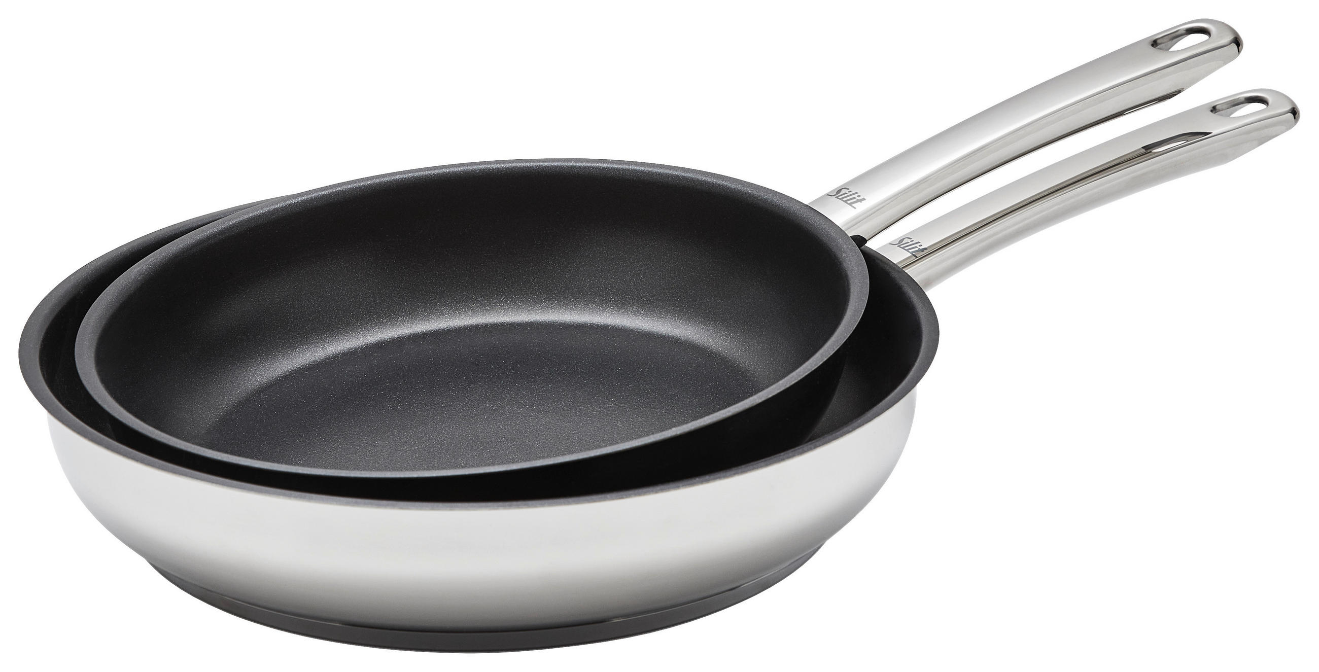 PFANNENSET Calabria Edelstahl 2-teilig  - Edelstahlfarben/Schwarz, Basics, Metall - Silit