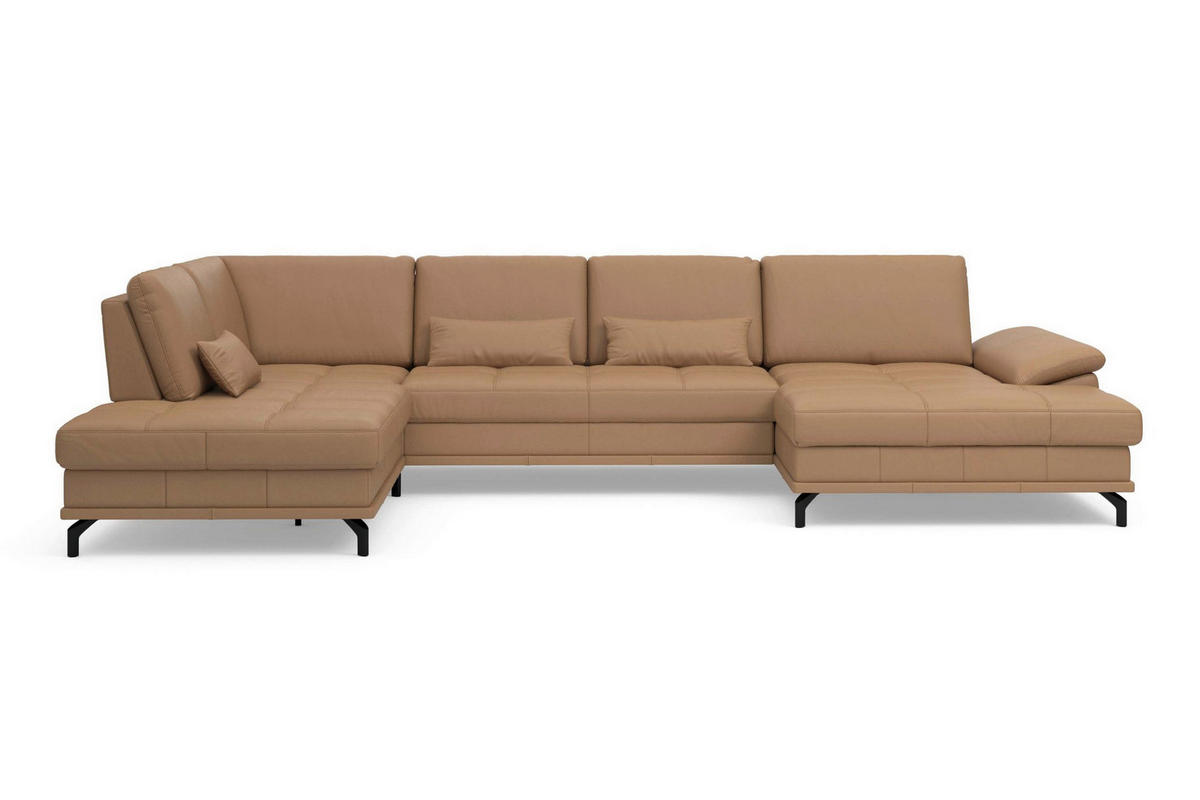 SEDACÍ SOUPRAVA, kůže, cappuccino - černá/cappuccino, Basics, kov/textil (223/363/176cm) - Sit & More