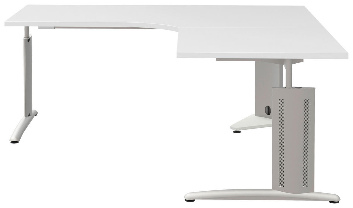 ECKSCHREIBTISCH 180/180/70-82 cm  in Weiß, Alufarben  - Alufarben/Weiß, KONVENTIONELL, Holzwerkstoff/Metall (180/180/70-82cm) - Moderano