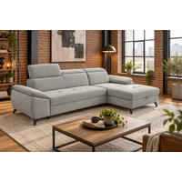 ECKSOFA  Struktur Hellgrau  - Hellgrau/Schwarz, Basics, Holz/Holzwerkstoff (281/166cm) - MID.YOU