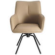 ARMLEHNSTUHL  Sitzfläche 360° drehbar, inklusive Armlehnen, automatische Rückholfunktion  Echtleder  - Beige/Schwarz, Design, Leder/Metall (59/87/62cm) - Novel