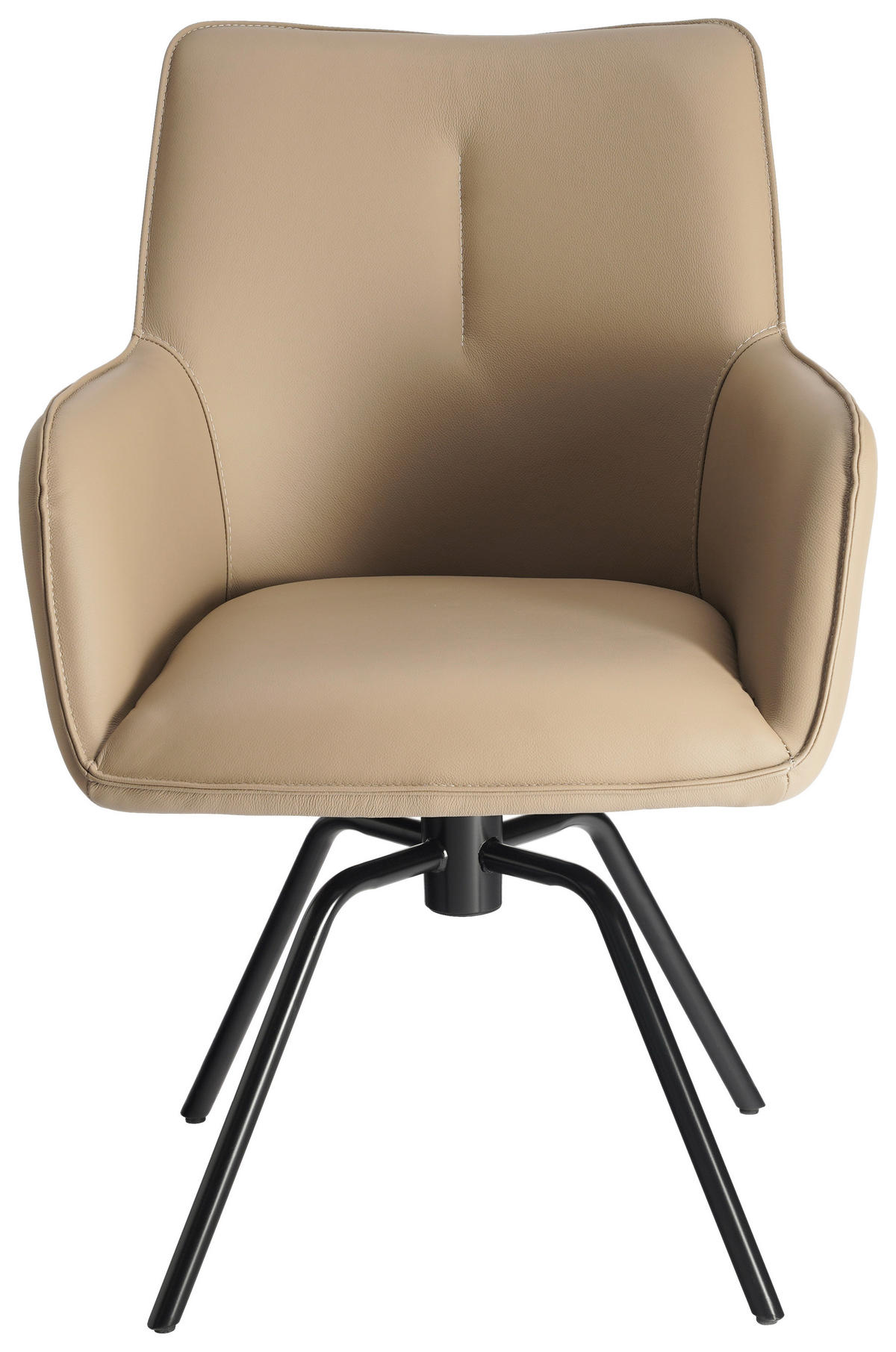 ARMLEHNSTUHL  Sitzfläche 360° drehbar, inklusive Armlehnen, automatische Rückholfunktion  Echtleder  - Beige/Schwarz, Design, Leder/Metall (59/87/62cm) - Novel
