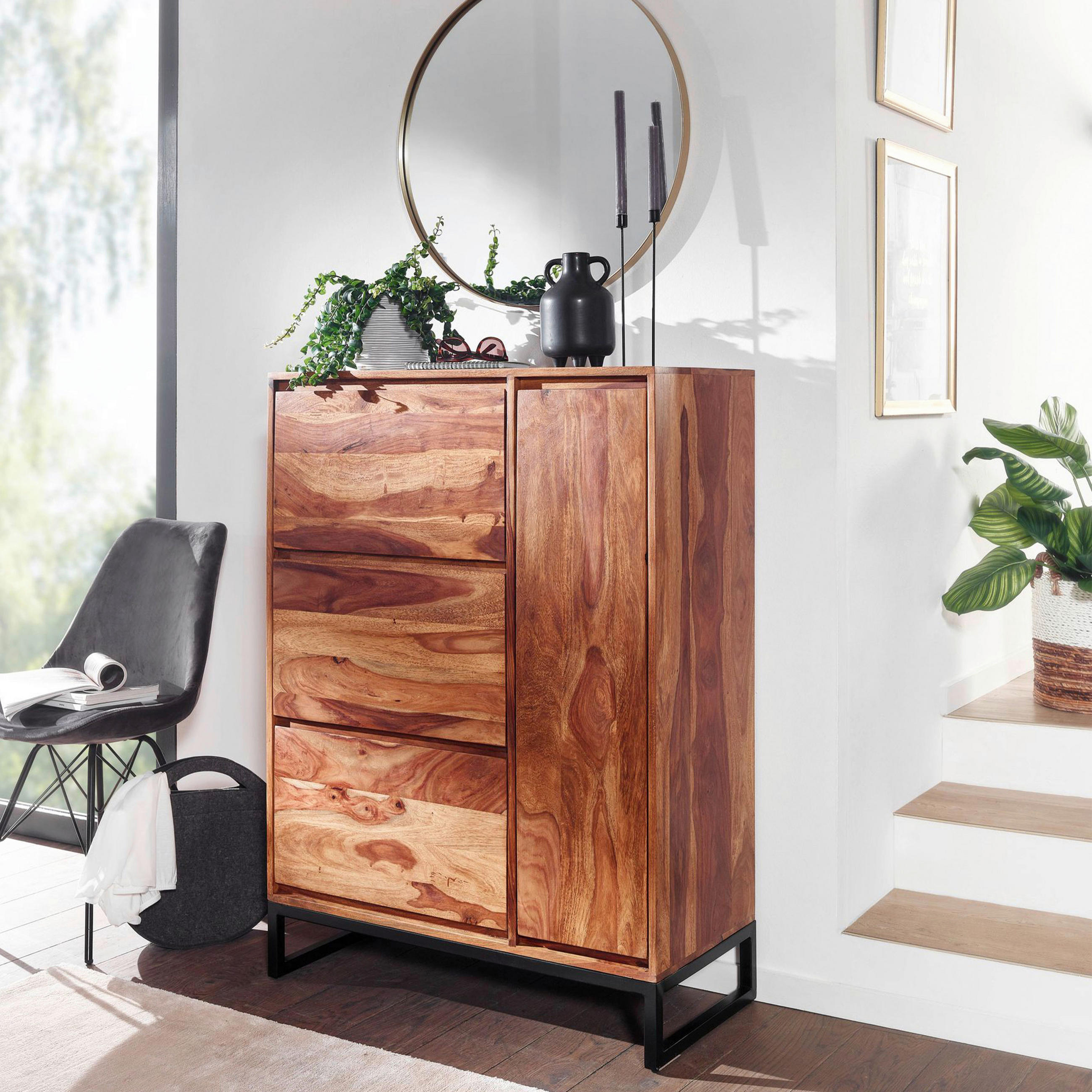 SIDEBOARD  in 88/120/40 cm  - Sheeshamfarben/Schwarz, Design, Holz/Metall (88/120/40cm) - MID.YOU