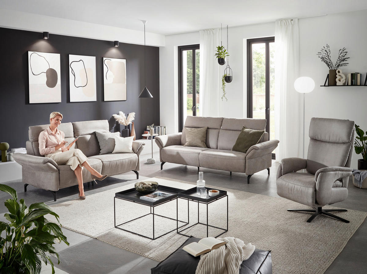 2-SITZER-SOFA Lederlook Hellgrau  - Hellgrau/Schwarz, KONVENTIONELL, Textil/Metall (194/103/92cm) - Dieter Knoll