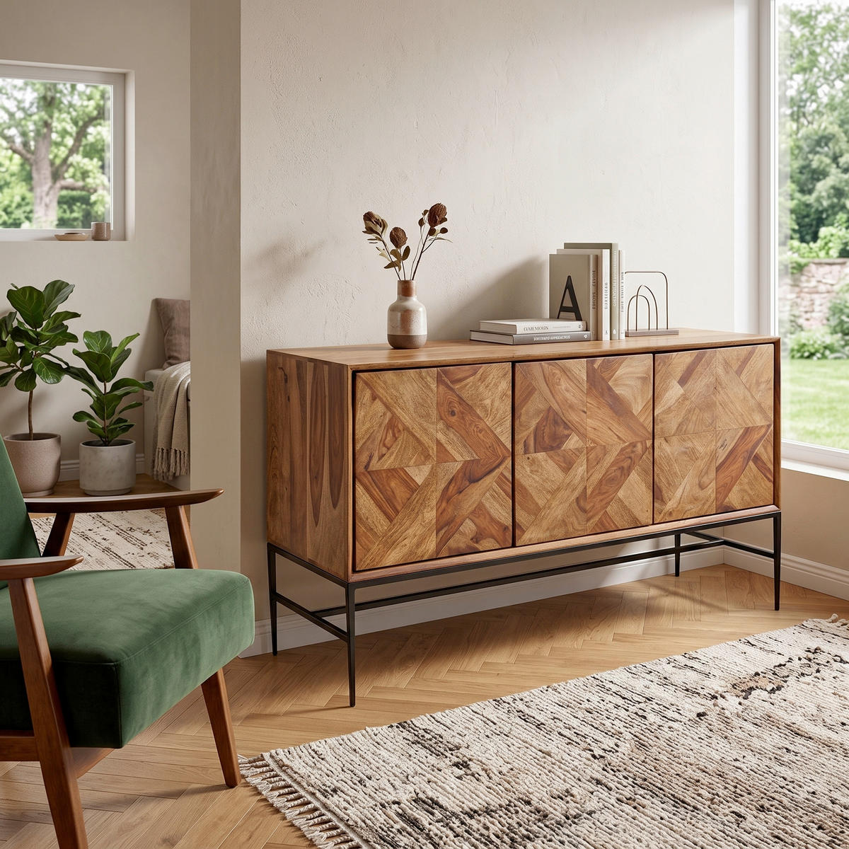 SIDEBOARD  123/70/45 cm  - Sheeshamfarben/Schwarz, Design, Holz/Metall (123/70/45cm) - MID.YOU